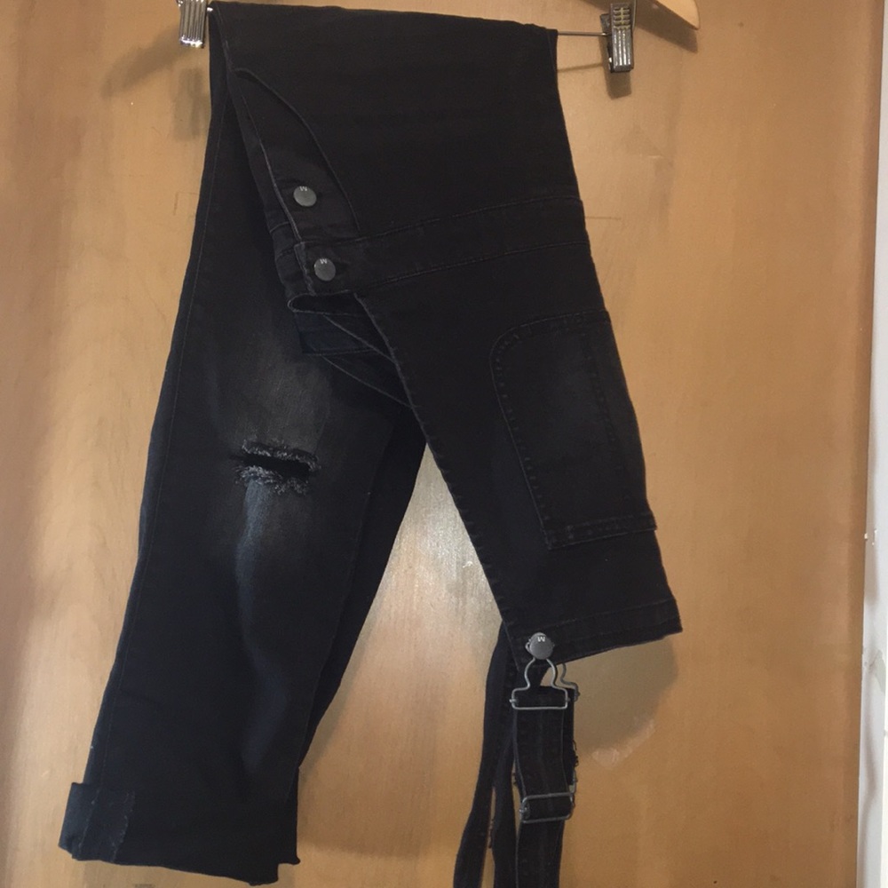 Black Distressed Overalls
